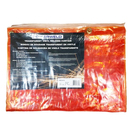 Powerweld Replacement Welding Curtain, Transparent Vinyl, 8 ft L., 6 ft W., 14 mil H., Yellow PWRC68YE